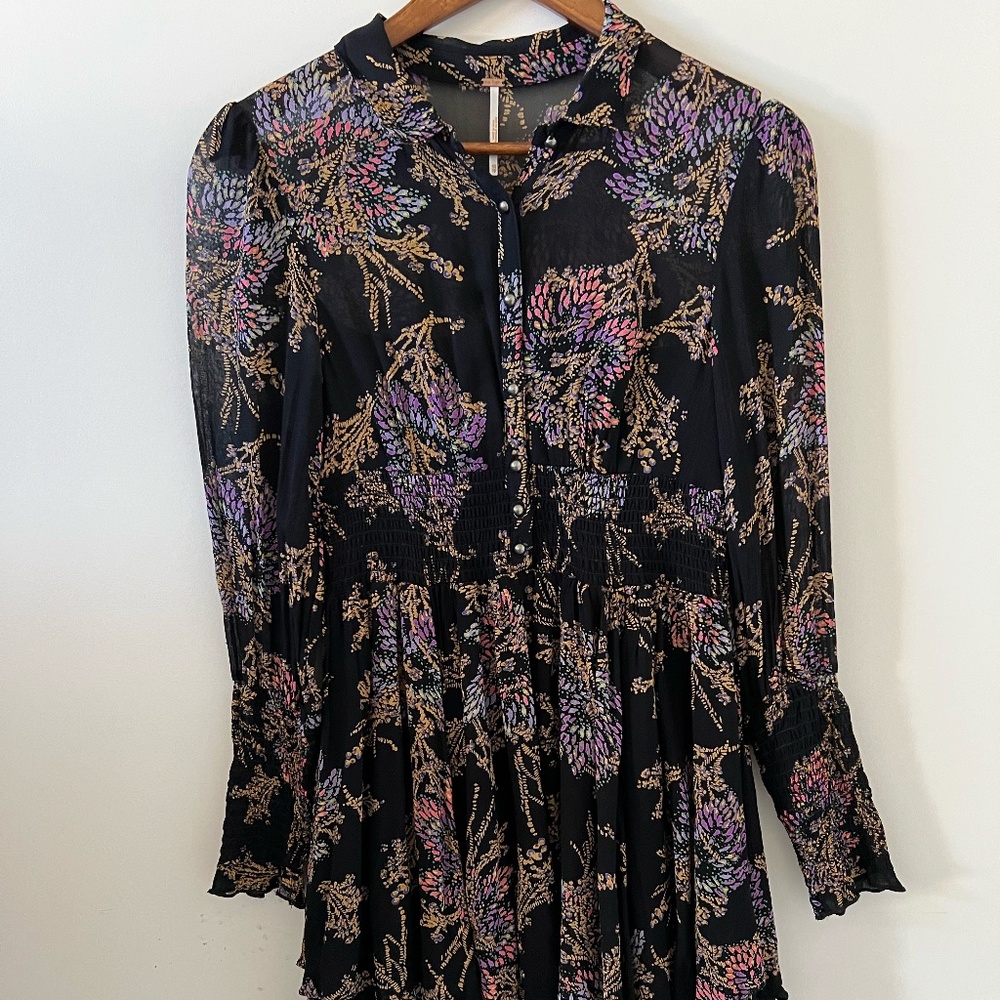Free People Black and Purple Floral Mini Dress